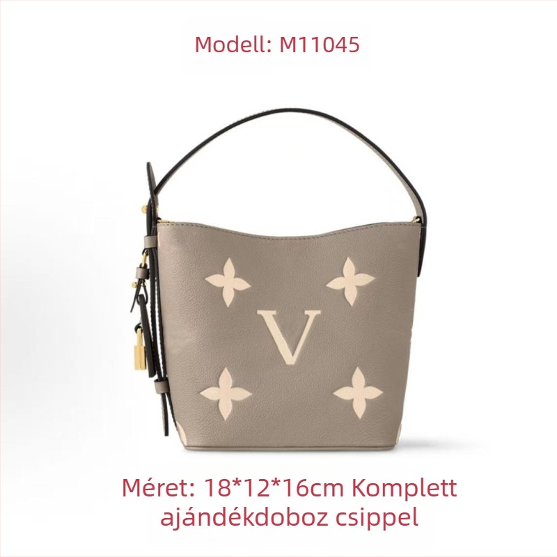 Valódi bőr embossed bucket táska mágneses zárral, vászon bélés, zsebek a telefon és a dokumentumok számára, utcai stílus