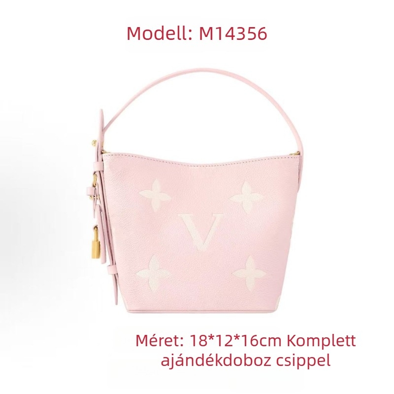 Valódi bőr embossed bucket táska mágneses zárral, vászon bélés, zsebek a telefon és a dokumentumok számára, utcai stílus