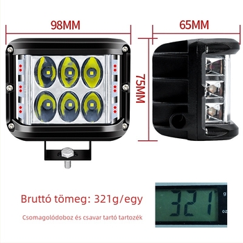 Három oldalú LED munka lámpa autókhoz - 36W, 3000lm, 9-36V, alumínium