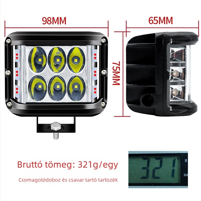 Három oldalú LED munka lámpa autókhoz - 36W, 3000lm, 9-36V, alumínium