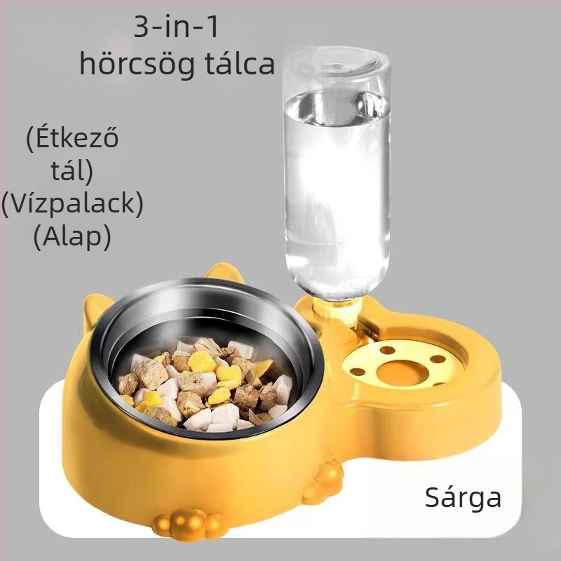Macska dupla etetőtál nyakvédővel — kettő az egyben, automata etetés készlet (Pdf 9808275559953)