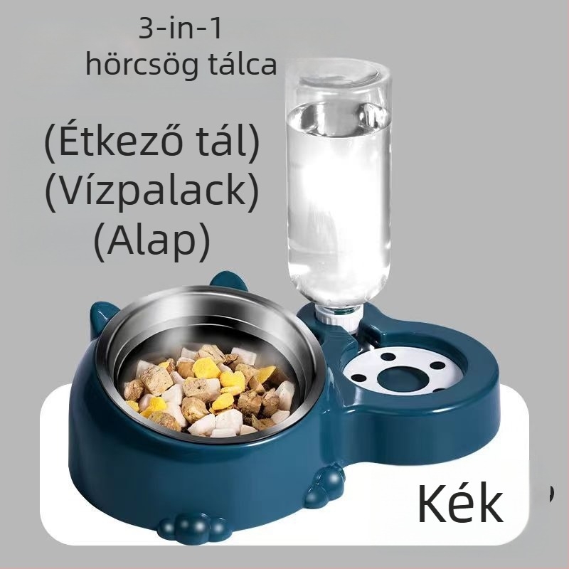 Macska dupla etetőtál nyakvédővel — kettő az egyben, automata etetés készlet (Pdf 9808275559953)