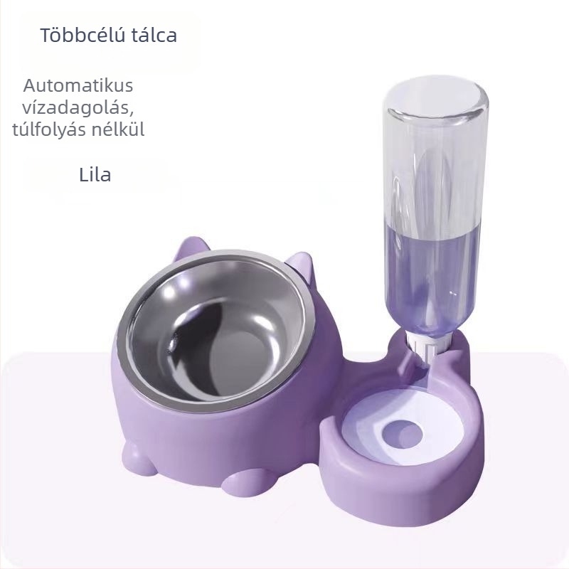 Macska dupla etetőtál nyakvédővel — kettő az egyben, automata etetés készlet (Pdf 9808275559953)