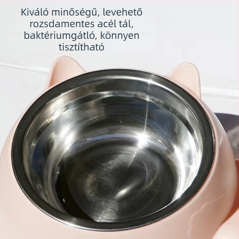 Macska dupla etetőtál nyakvédővel — kettő az egyben, automata etetés készlet (Pdf 9808275559953)