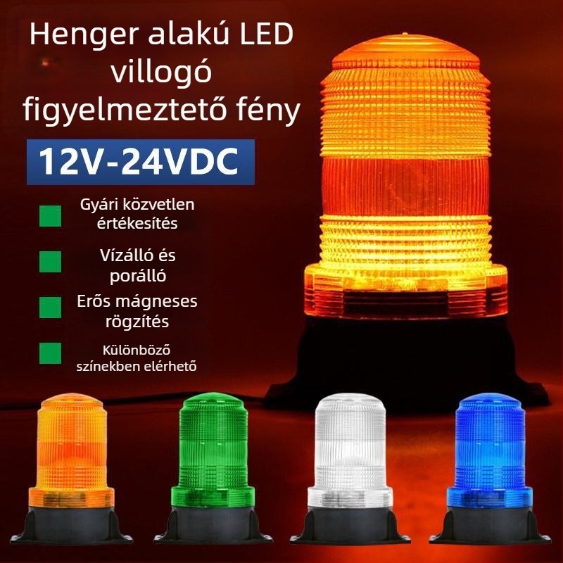 LED figyelmeztető stroboszkóp lámpa targoncákhoz és járművekhez, tetőre szerelve, 12-24V, nagy fényerő