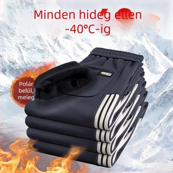 Férfi fleece-bundás kötött sportnadrág, normál szabás, cipzáras zárás, téli, pamutkeverék