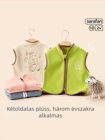 Gyermekek őszi mellény poliészter bélés, cipzáras zárás, karikatúra minta, minimalist kardigán-stílus