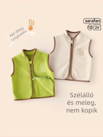 Gyermekek őszi mellény poliészter bélés, cipzáras zárás, karikatúra minta, minimalist kardigán-stílus