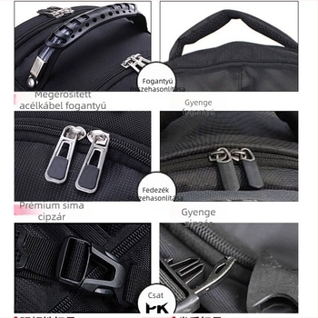 Unisex nylon hátizsák, vízálló, kapacitás 36–55 L, 16 hüvelykes laptophoz, üzleti utazásokhoz