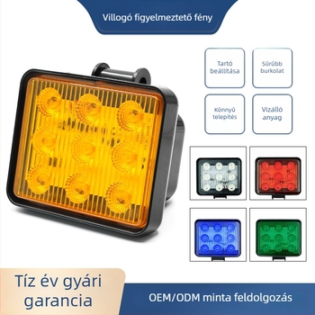9-diódás LED figyelmeztető lámpa teherautókhoz, 12V, 7W, 0,6A, PC ház, vízálló