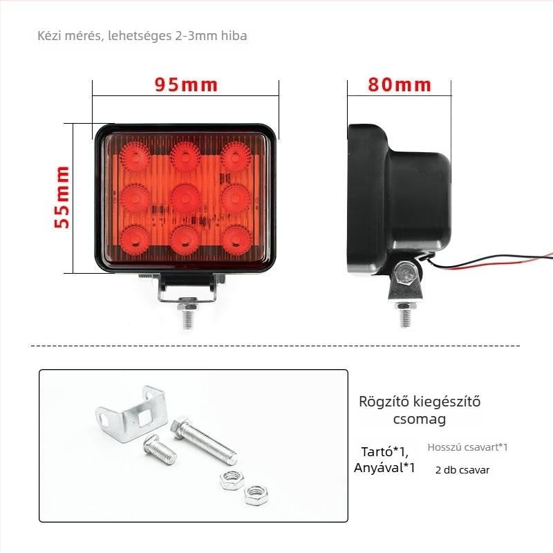 9-diódás LED figyelmeztető lámpa teherautókhoz, 12V, 7W, 0,6A, PC ház, vízálló
