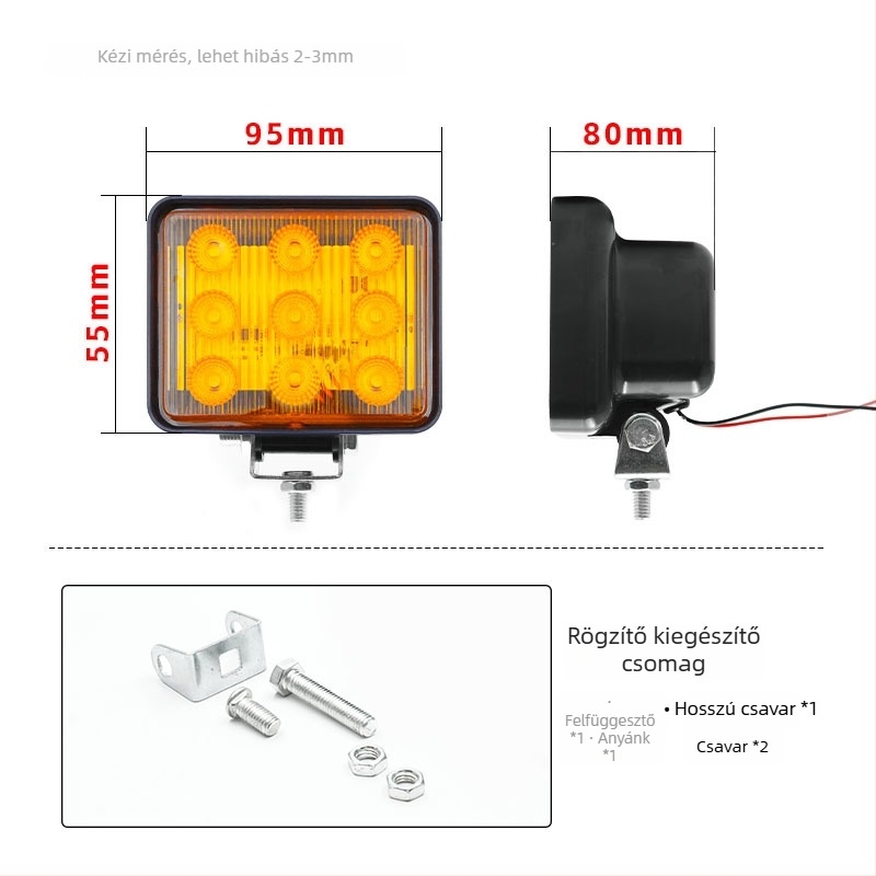 9-diódás LED figyelmeztető lámpa teherautókhoz, 12V, 7W, 0,6A, PC ház, vízálló
