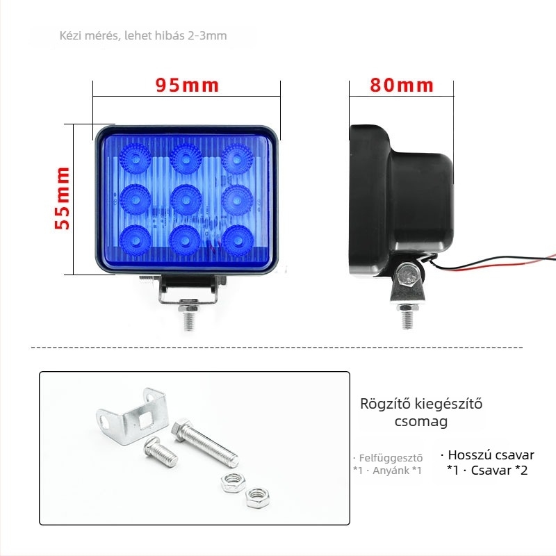 9-diódás LED figyelmeztető lámpa teherautókhoz, 12V, 7W, 0,6A, PC ház, vízálló