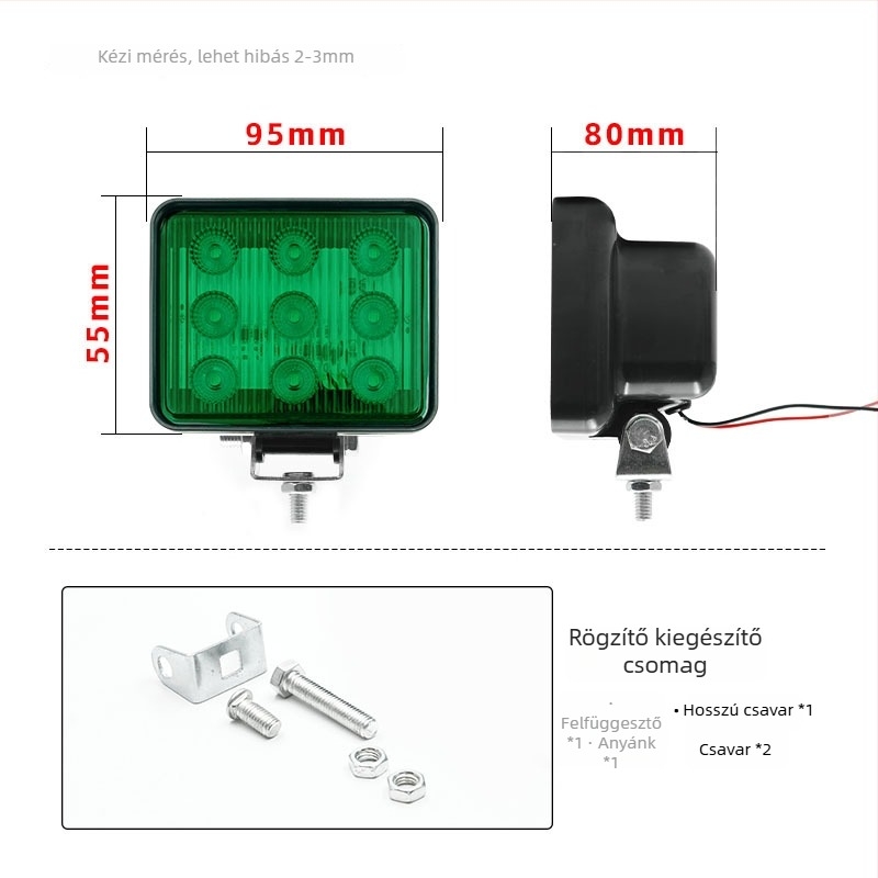 9-diódás LED figyelmeztető lámpa teherautókhoz, 12V, 7W, 0,6A, PC ház, vízálló