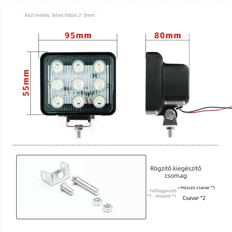 9-diódás LED figyelmeztető lámpa teherautókhoz, 12V, 7W, 0,6A, PC ház, vízálló