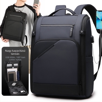 Férfi üzleti utazáshoz készült városi minimalist stílusú hátizsák, 15 hüvelykes laptop rész, kapacitás 20–35 L, vízálló, Oxford anyag