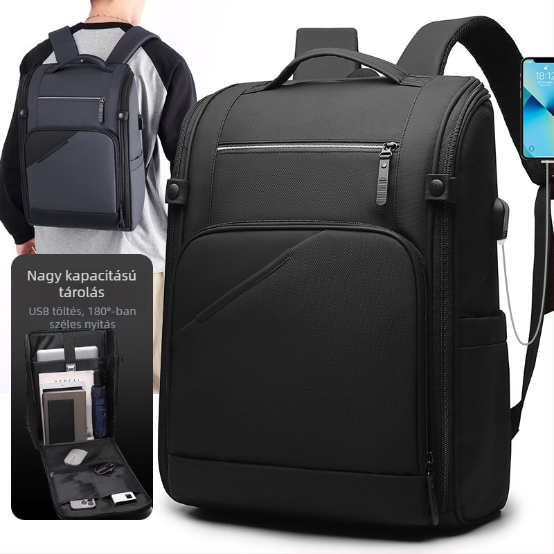 Férfi üzleti utazáshoz készült városi minimalist stílusú hátizsák, 15 hüvelykes laptop rész, kapacitás 20–35 L, vízálló, Oxford anyag
