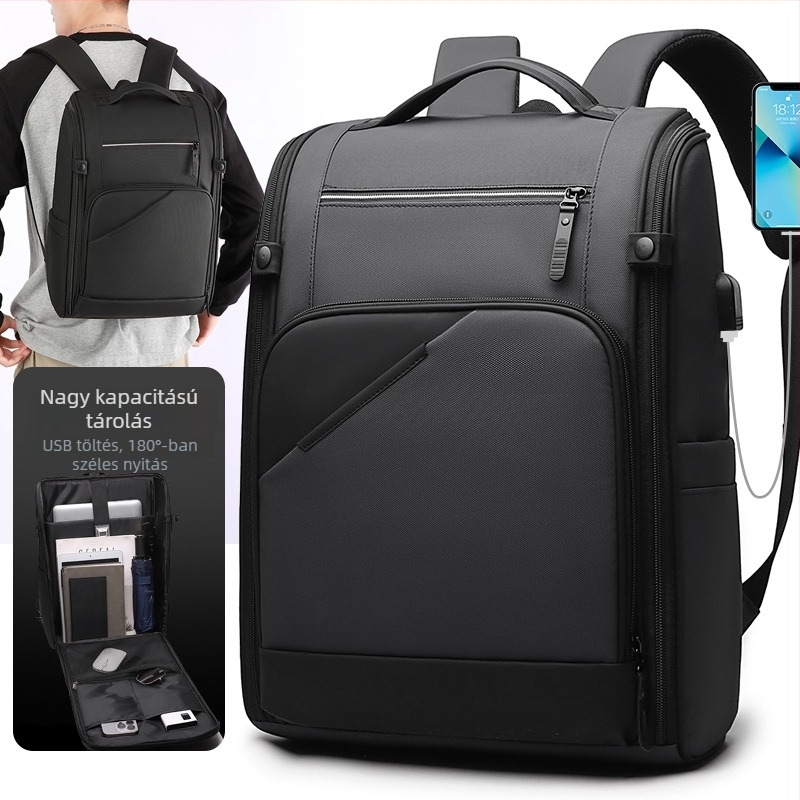 Férfi üzleti utazáshoz készült városi minimalist stílusú hátizsák, 15 hüvelykes laptop rész, kapacitás 20–35 L, vízálló, Oxford anyag