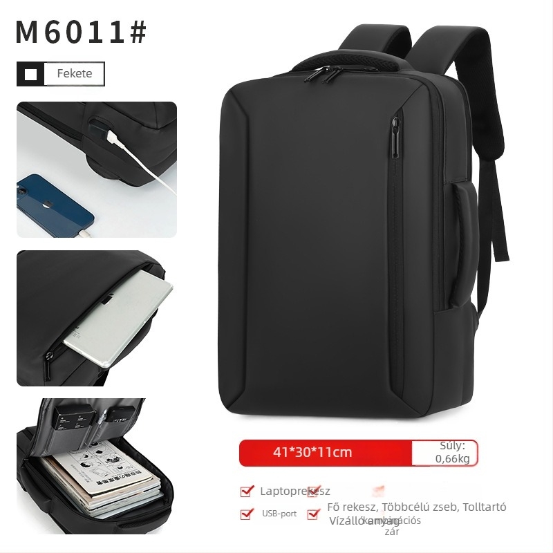 Unisex városi minimalist laptop hátizsák – kapacitás 20L alatt, USB-port, légpárnás vállpántok, poliészter bélés, üzleti utazásokhoz