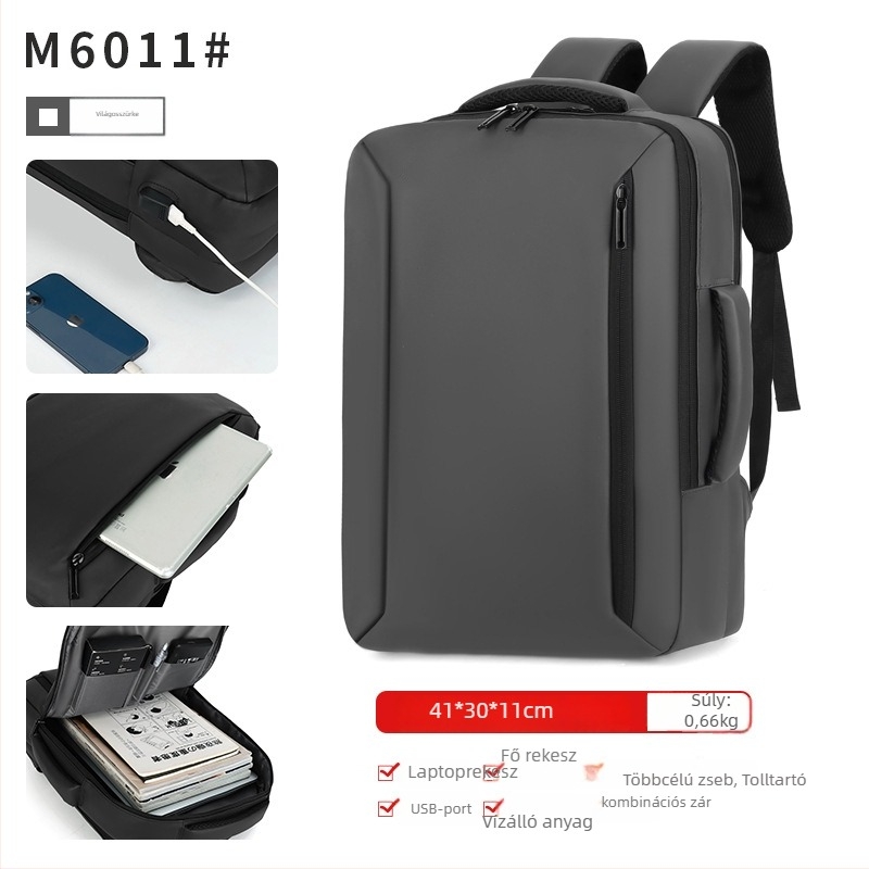 Unisex városi minimalist laptop hátizsák – kapacitás 20L alatt, USB-port, légpárnás vállpántok, poliészter bélés, üzleti utazásokhoz