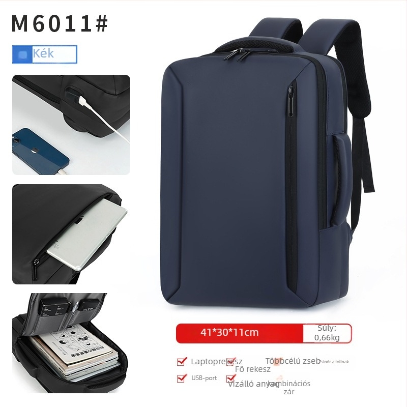 Unisex városi minimalist laptop hátizsák – kapacitás 20L alatt, USB-port, légpárnás vállpántok, poliészter bélés, üzleti utazásokhoz