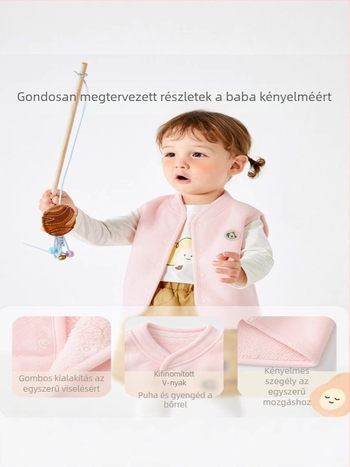 Uniszex gyerek mellény velúr anyagból fleece béléssel, 1–3 éveseknek, ősz, egyrészes zárás
