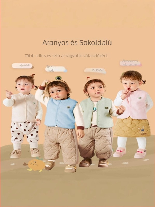 Uniszex gyerek mellény velúr anyagból fleece béléssel, 1–3 éveseknek, ősz, egyrészes zárás