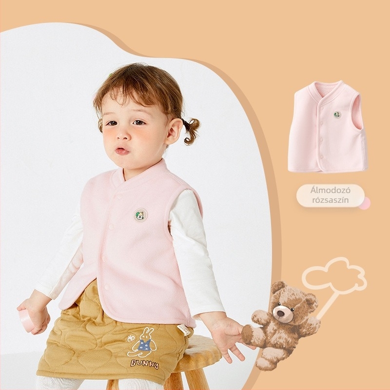 Uniszex gyerek mellény velúr anyagból fleece béléssel, 1–3 éveseknek, ősz, egyrészes zárás