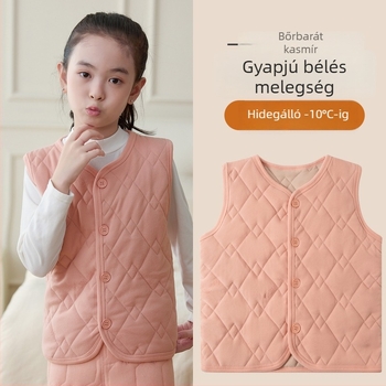 Téli fleece-béléssel bélelt vastag kötött gyerek mellény, uniszex, iskolai egyenruha kiegészítő, meleg.