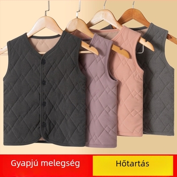 Téli fleece-béléssel bélelt vastag kötött gyerek mellény, uniszex, iskolai egyenruha kiegészítő, meleg.