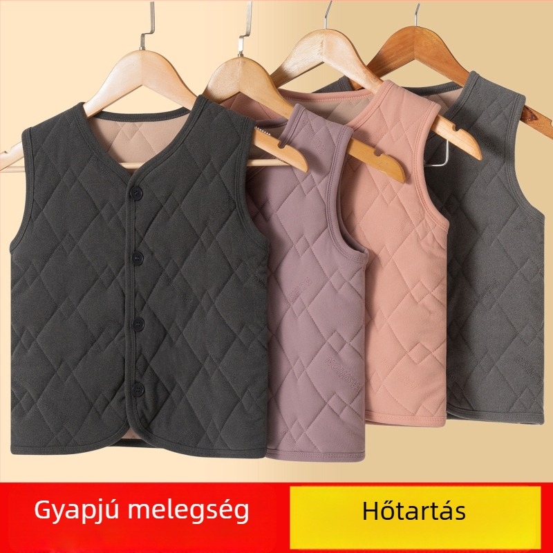 Téli fleece-béléssel bélelt vastag kötött gyerek mellény, uniszex, iskolai egyenruha kiegészítő, meleg.