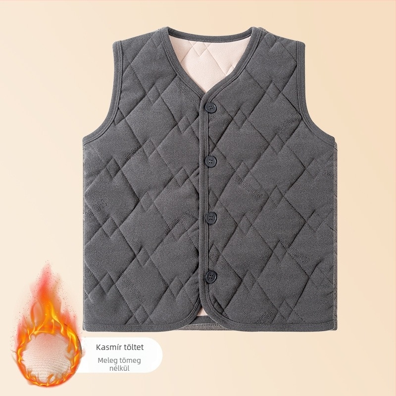 Téli fleece-béléssel bélelt vastag kötött gyerek mellény, uniszex, iskolai egyenruha kiegészítő, meleg.