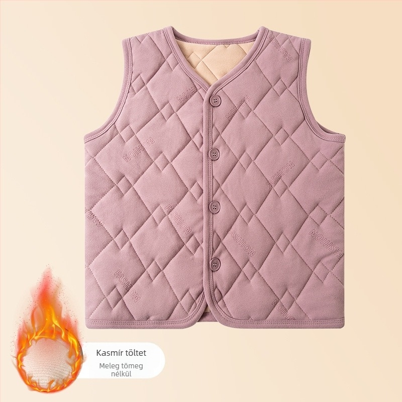 Téli fleece-béléssel bélelt vastag kötött gyerek mellény, uniszex, iskolai egyenruha kiegészítő, meleg.