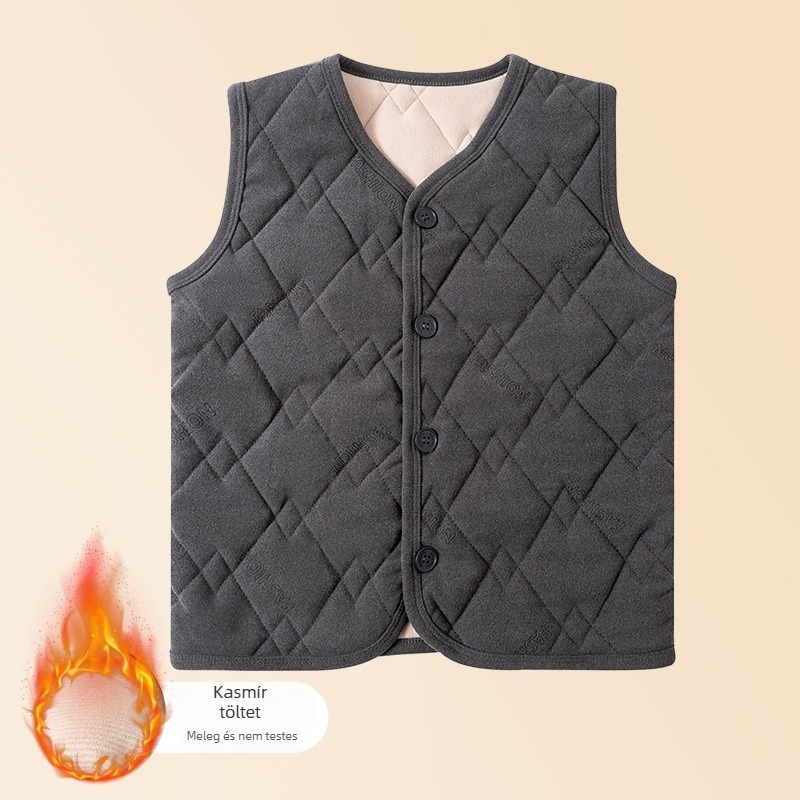 Téli fleece-béléssel bélelt vastag kötött gyerek mellény, uniszex, iskolai egyenruha kiegészítő, meleg.