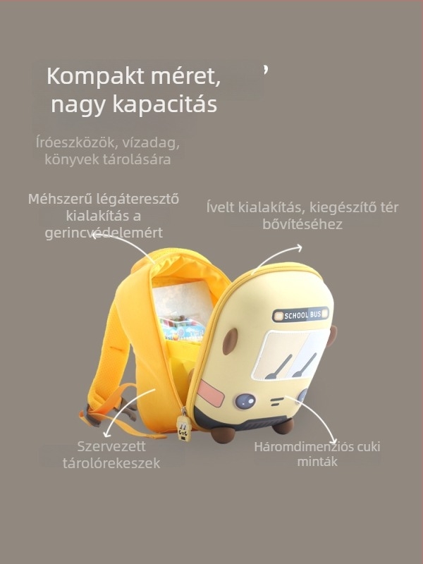Óvodai hátizsák animált busz mintával – EVA, vízálló, ultra-könnyű, kopásálló, modell h189