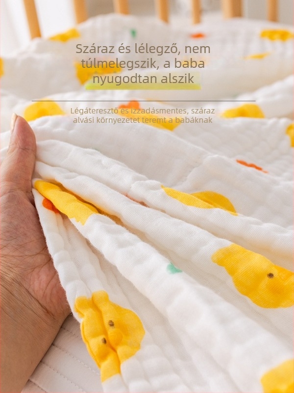 Újszülött babák számára fürdőlepedő – géz-pamut, mintás karikatúra, 0–1 éveseknek