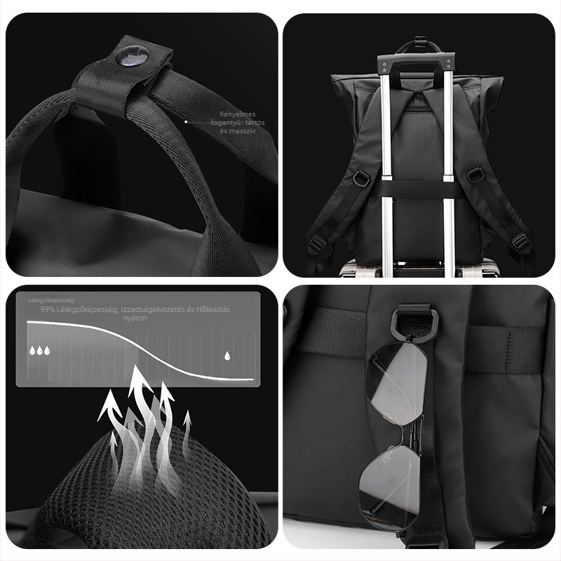 Hátizsák nagy kapacitású 20–35 L, vízálló nylonból, 10 hüvelykes laptophoz, ergonomikus ívelt vállpánttal