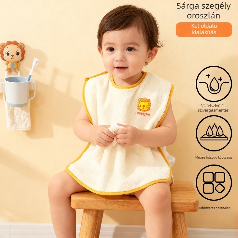 Langbainier Vízálló baba- és gyerekbib - korall fleece, Cartoon minta, 3-8 éves korig