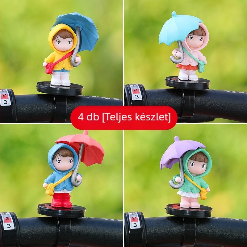 Kerékpár dísz: karikatúra lány esernyő alatt, pánt dizájn, viszkóz anyag, Tang Yi márka, dekoratív kiegészítő