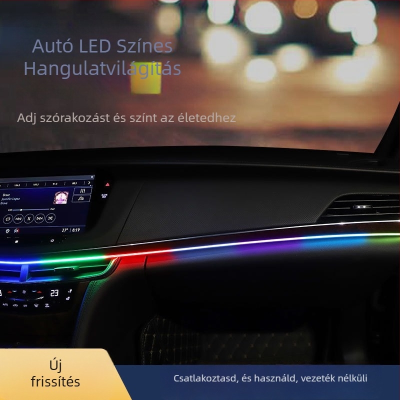 Autó LED akril dinamikus atmoszférikus fény, 12V, vezeték nélküli, testreszabható
