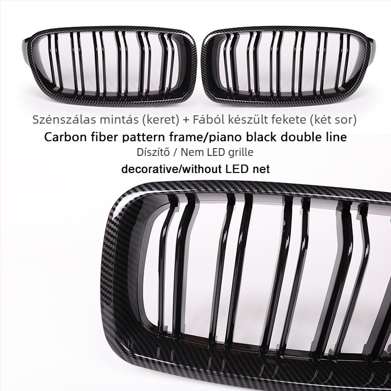 BMW 3 Series F30/F35 első grille — ABS műanyag, radiátorhoz szerelés, dupla párhuzamos rudak