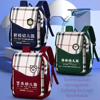 Óvodai hátizsák, vászon, uniszex, légáteresztő, légpárnás vállpántok, poliészter bélés, kockás mintázat