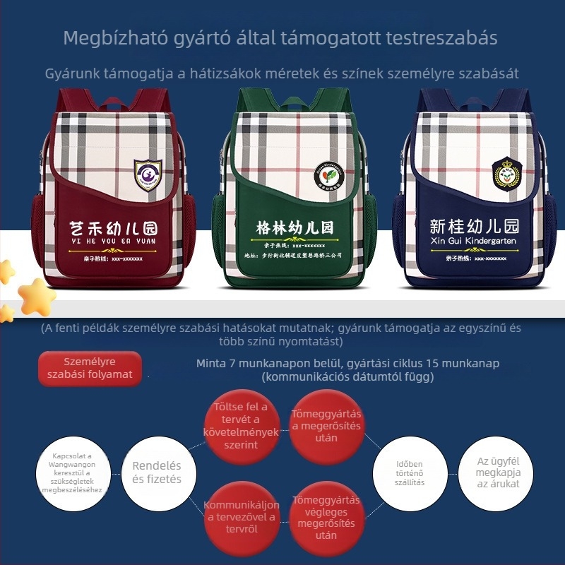 Óvodai hátizsák, vászon, uniszex, légáteresztő, légpárnás vállpántok, poliészter bélés, kockás mintázat