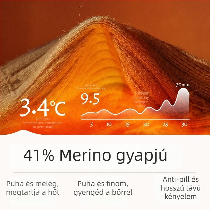 Gyerekeknek szóló Merinógyapjú zokni, vastagított, középső szárú, téli szezon, 41,3% Merinó
