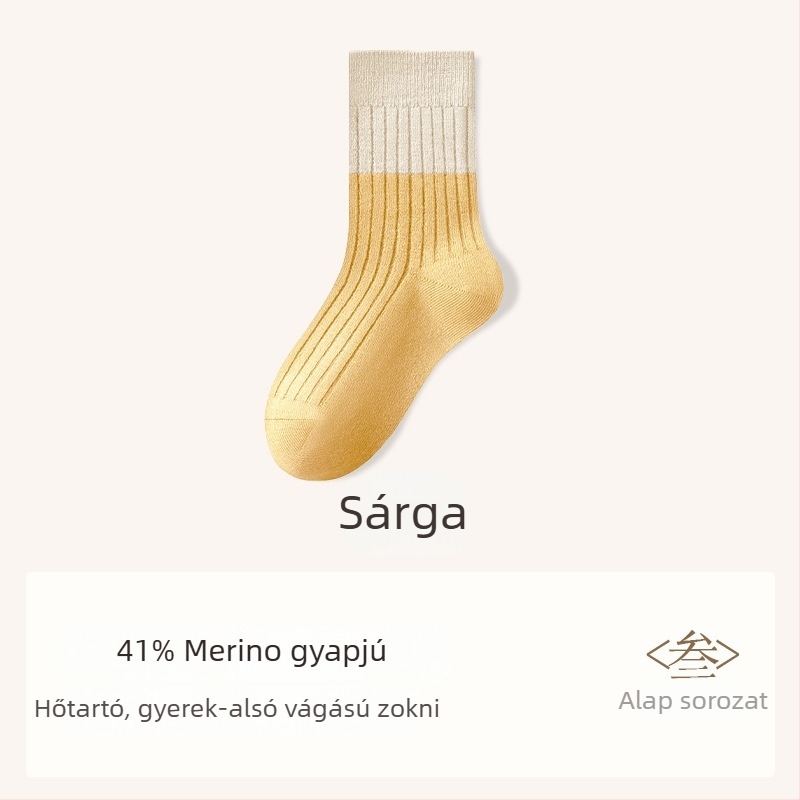 Gyerekeknek szóló Merinógyapjú zokni, vastagított, középső szárú, téli szezon, 41,3% Merinó