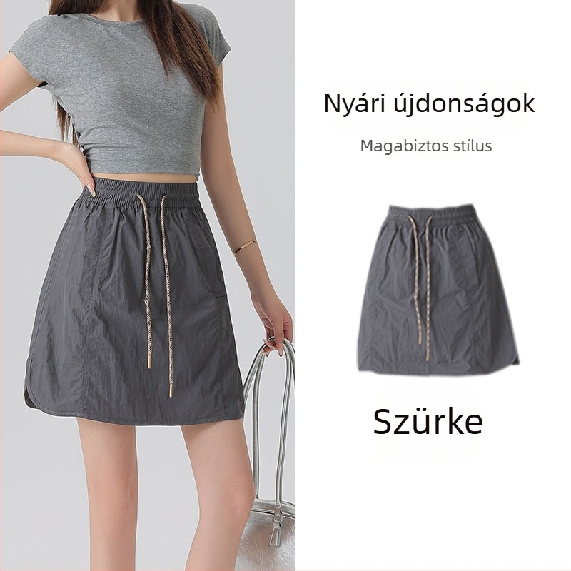 Új női munkaruházati szoknya-nadrág – nyár, gyorsan száradó Ice Silk anyag, magas derék, A-vonalú szabás, laza