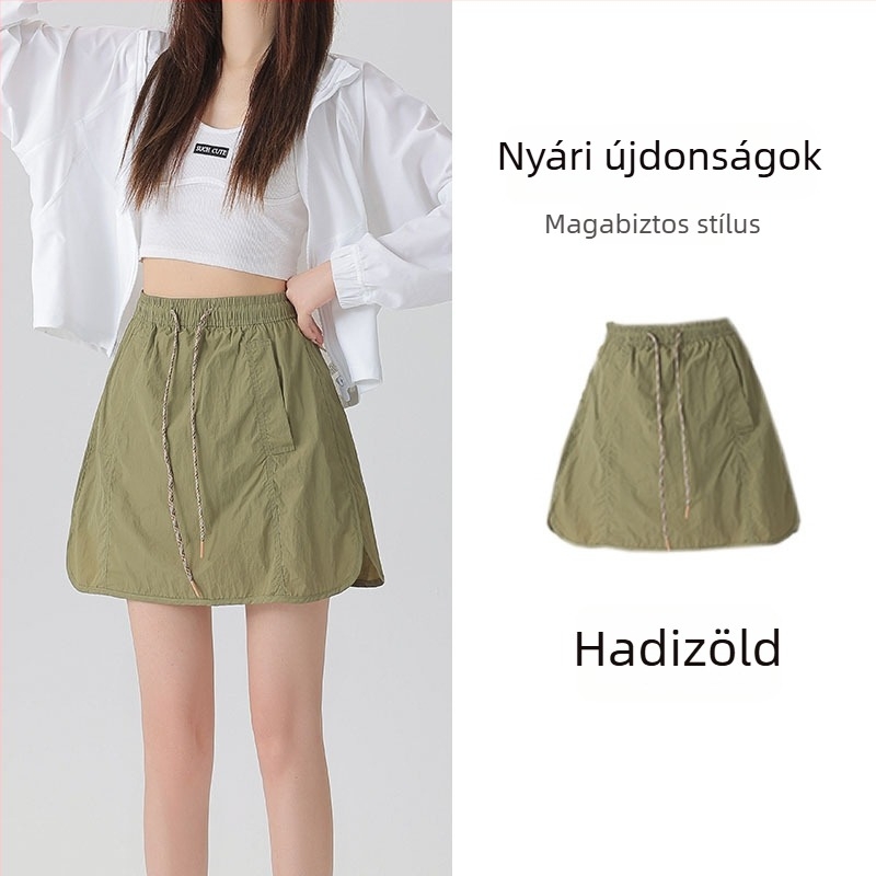 Új női munkaruházati szoknya-nadrág – nyár, gyorsan száradó Ice Silk anyag, magas derék, A-vonalú szabás, laza
