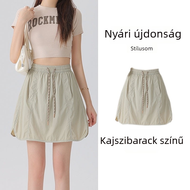 Új női munkaruházati szoknya-nadrág – nyár, gyorsan száradó Ice Silk anyag, magas derék, A-vonalú szabás, laza