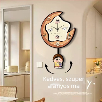 Krémes stílusú nappali dekoratív óra Crayon Shin-Chan-nal, keret nélküli falióra LED világítással