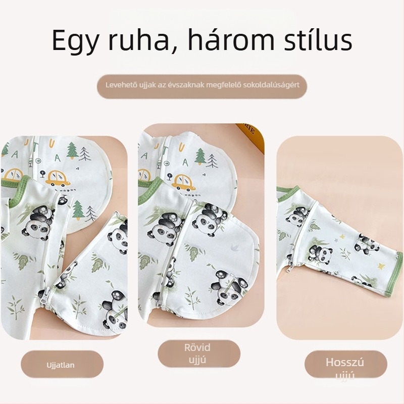 Cocoon típusú babaszleeping bag levehető ujjaival, 100% pamut, vékony, 0–12 hónap, tavasz–ősz